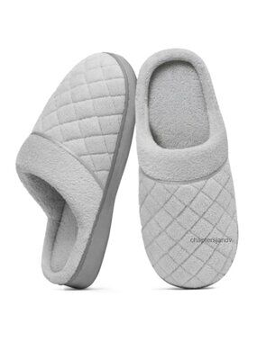 Memory Foam House Slippers Quilted Indoor Bedroom Shoes Faux Fur Lined